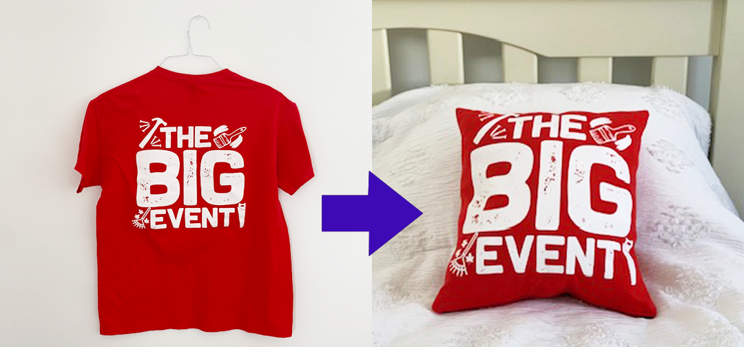 Learn how to turn your T-shirts into a pillow.